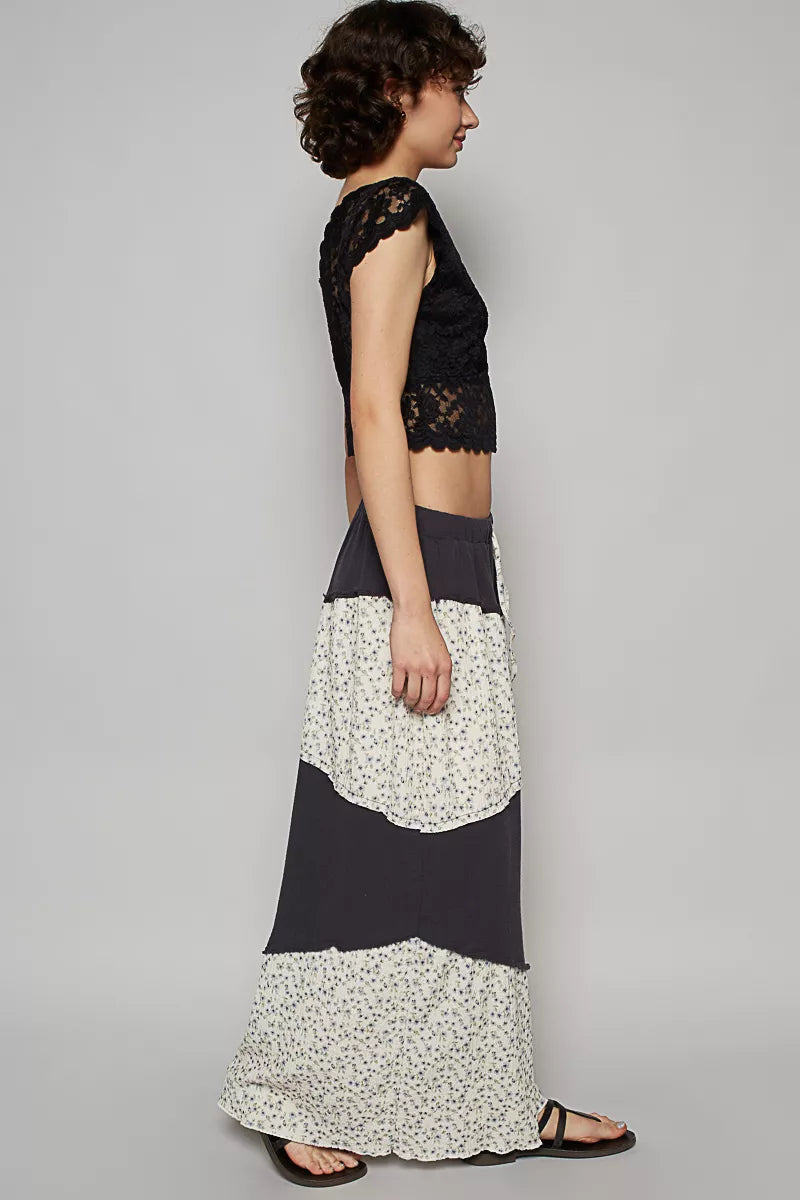 POL Contrast Floral Drawstring Wide Leg Pants - Trendsi - Flyclothing LLC