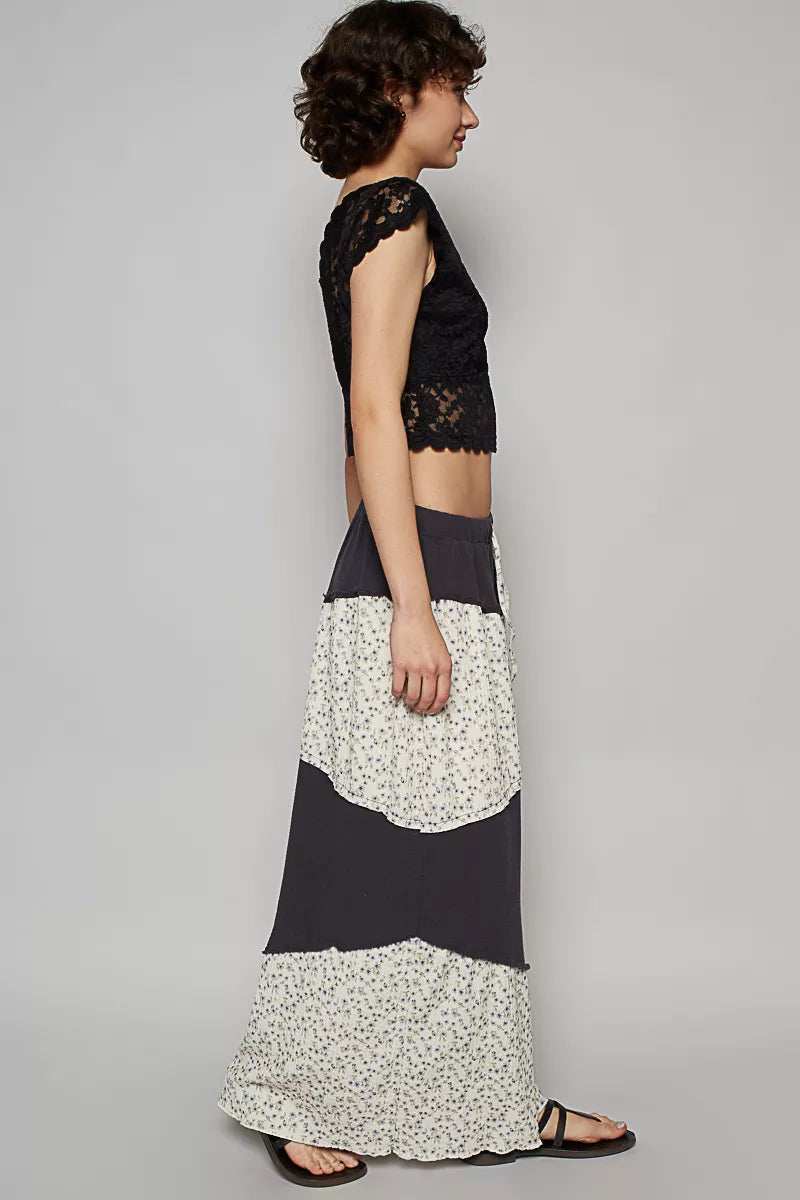 POL Contrast Floral Drawstring Wide Leg Pants - Trendsi - Flyclothing LLC