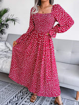 Smocked Square Neck Flounce Sleeve Dress - Trendsi - Flyclothing LLC