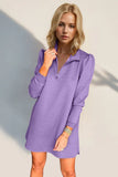 Double Take Textured Quarter Zip Long Sleeve Dress - Trendsi