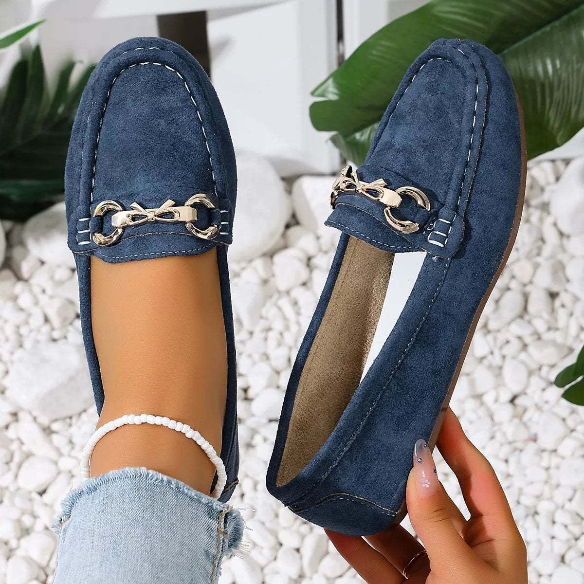 Comfortable Flat Loafers with Decorative Buckle - Trendsi - Flyclothing LLC