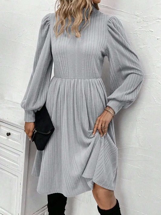 Textured Turtleneck Long Sleeve Dress - Trendsi - Flyclothing LLC