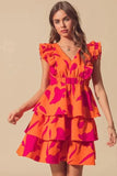 SO ME Floral V Neck Layered Dress with Elasticized Waist - Trendsi