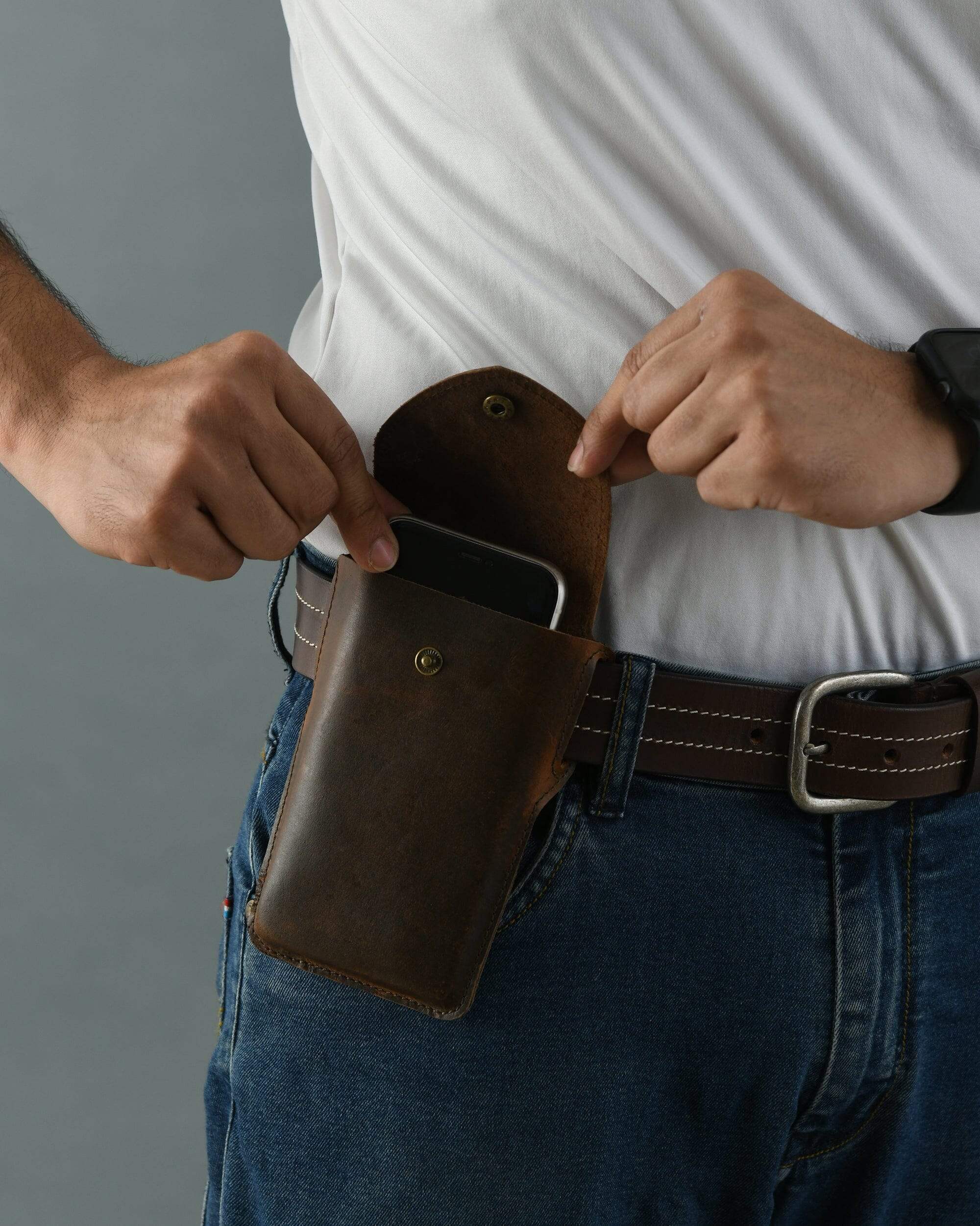 Mobile Holster Case- Dark Brown - Classy Leather Bags - Flyclothing LLC
