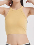 Ribbed Grecian Neck Cropped Tank with Chest Pads - Trendsi - Flyclothing LLC