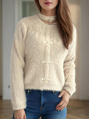 Cutout Knot Button Long Sleeve Cardigan - Trendsi