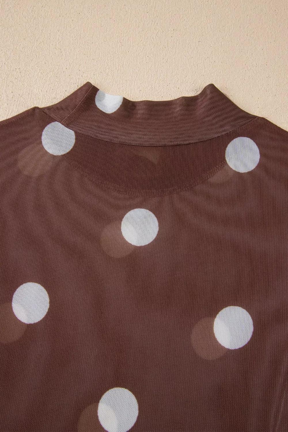 Vintage Polka Dot Print Mesh Long Sleeve Bodysuit - Trendsi - Flyclothing LLC