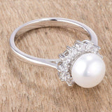.36Ct Rhodium Plated Freshwater Pearl and CZ Halo Ring - JGI - Flyclothing LLC
