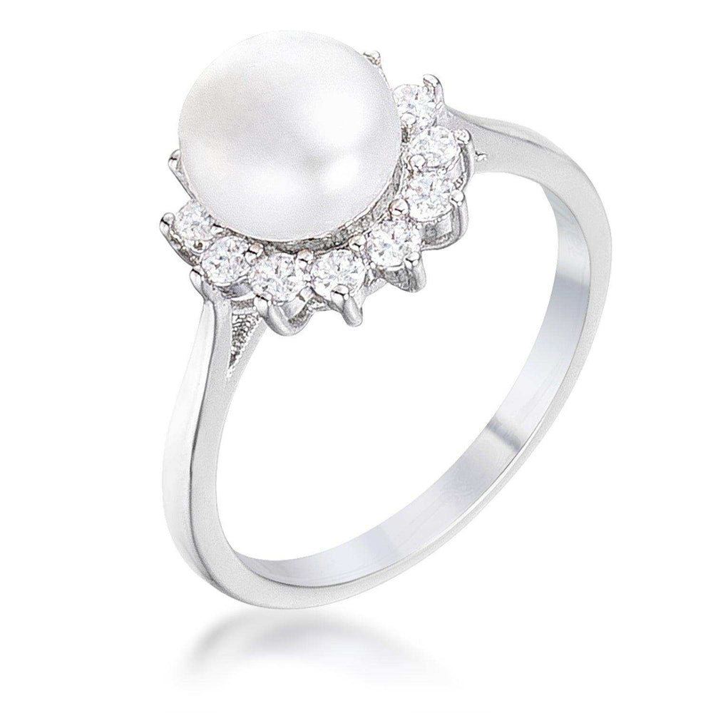 .36Ct Rhodium Plated Freshwater Pearl and CZ Halo Ring - JGI - Flyclothing LLC