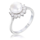 .36Ct Rhodium Plated Freshwater Pearl and CZ Halo Ring - JGI - Flyclothing LLC