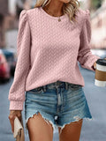 Textured Round Neck Long Sleeve Sweatshirt - Trendsi