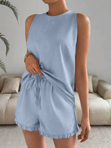 Lace Detail Round Neck Tank and Shorts Set - Trendsi - Flyclothing LLC