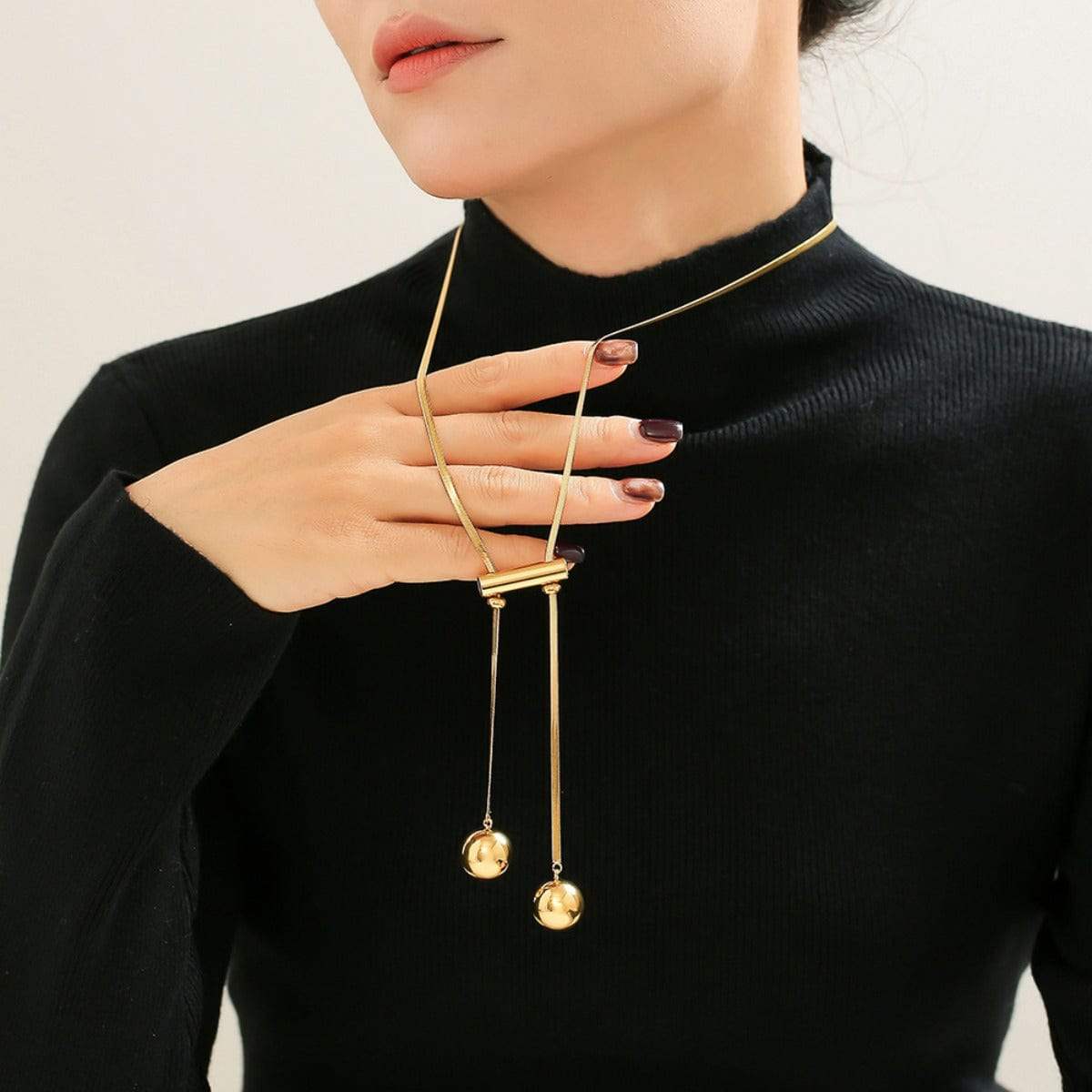 18K Gold-Plated Titanium Steel Hollow Bead Necklace - Trendsi - Flyclothing LLC