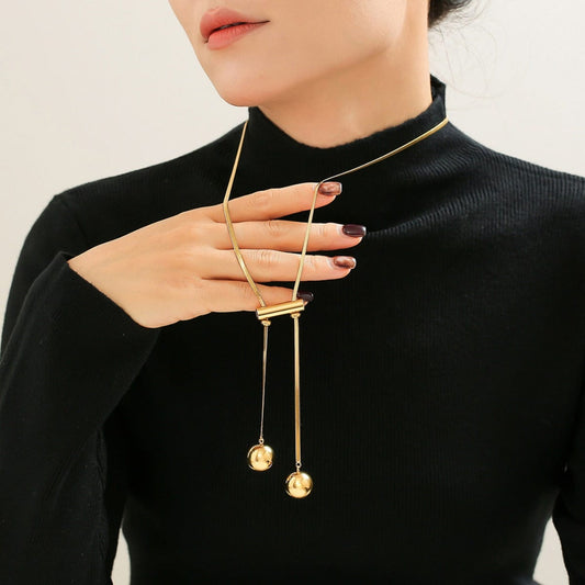 18K Gold-Plated Titanium Steel Hollow Bead Necklace - Trendsi