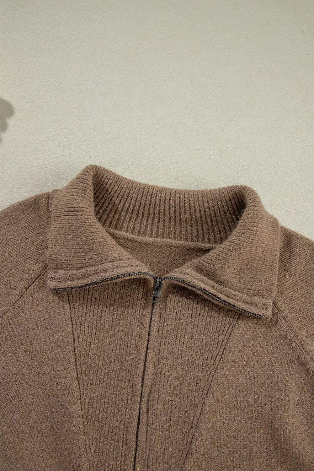 Zip Up Long Sleeve Geometric Cardigan - Trendsi - Flyclothing LLC