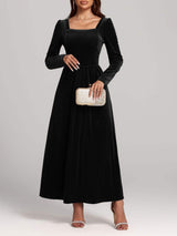 Velvet Square Neck Long Sleeve Dress - Trendsi - Flyclothing LLC