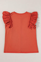 Ruffled Round Neck Cap Sleeve Blouse - Trendsi - Flyclothing LLC