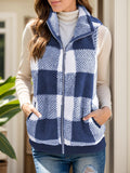 Full Size Pocketed Plaid Vest Coat - Trendsi