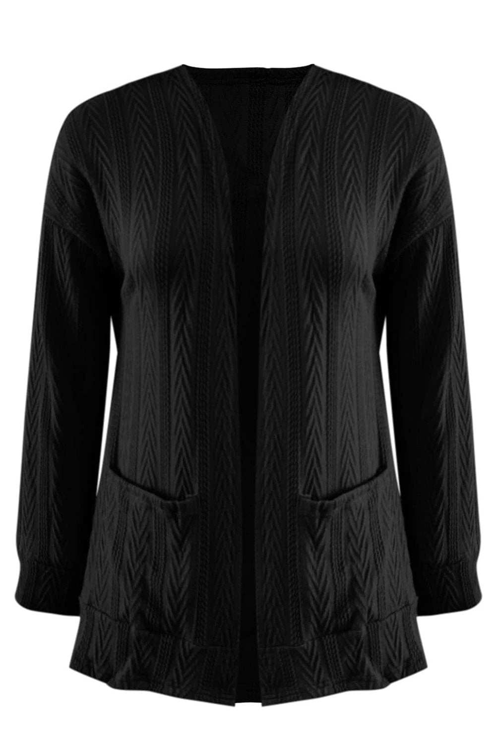 Full Size Textured Open Front Long Sleeve Cardigan - Trendsi - Flyclothing LLC