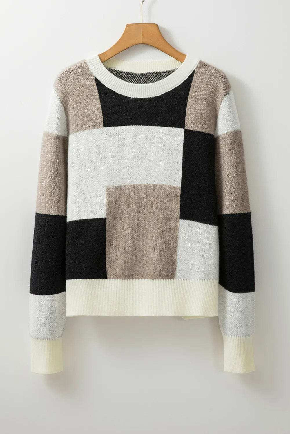 Color Block Round Neck Long Sleeve Sweater - Trendsi - Flyclothing LLC
