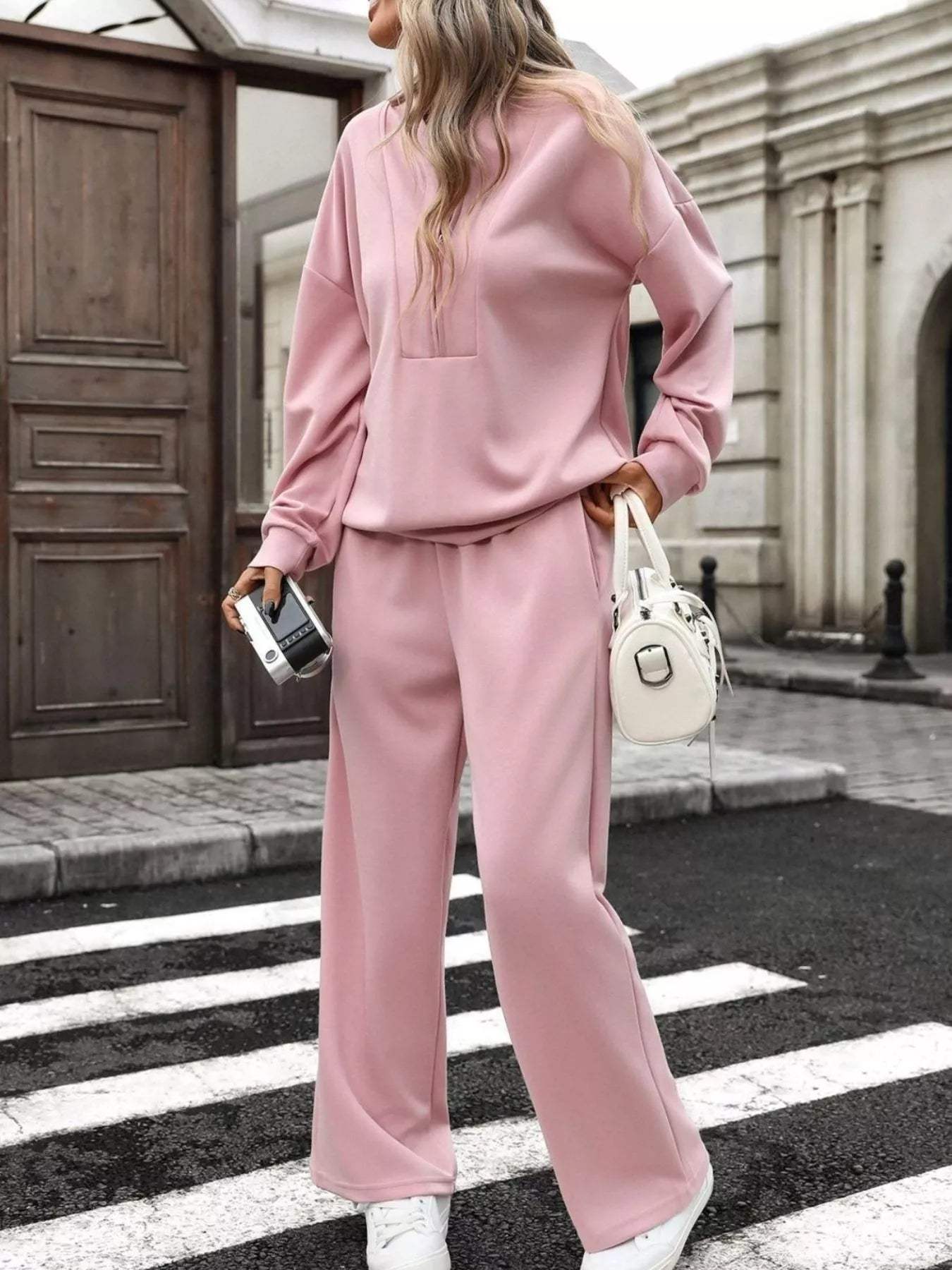 Half Zip Sweatshirt and Wide-Leg Pants Set - Trendsi - Flyclothing LLC