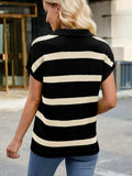 Striped Johnny Collar Cap Sleeve Sweater - Trendsi - Flyclothing LLC