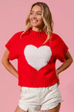 BiBi Rib Banded Heart Pattern Valentines Sweater - Trendsi - Flyclothing LLC