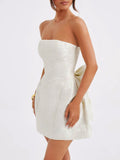 Lace-Up Sleeveless Satin Mini Dress with Bow - Trendsi