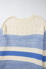 Contrast Round Neck Long Sleeve Sweater - Trendsi - Flyclothing LLC