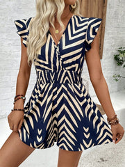 Printed Surplice Cap Sleeve Romper - Trendsi