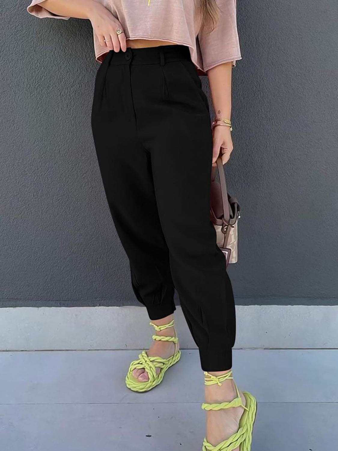 High Waist Cropped Pants - Trendsi - Flyclothing LLC