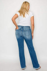 bytos Full Size Raw Hem Distressed Mid Rise Straight Jeans - Trendsi - Flyclothing LLC