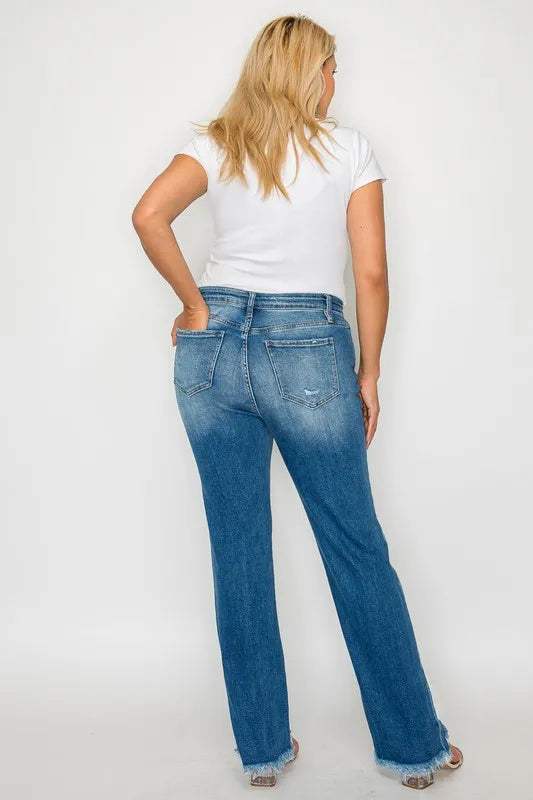 bytos Full Size Raw Hem Distressed Mid Rise Straight Jeans - Trendsi - Flyclothing LLC