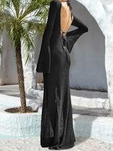 Openwork Backless Flare Sleeve Cover-Up Dress - Trendsi - Flyclothing LLC