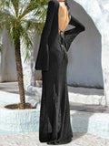 Openwork Backless Flare Sleeve Cover-Up Dress - Trendsi - Flyclothing LLC