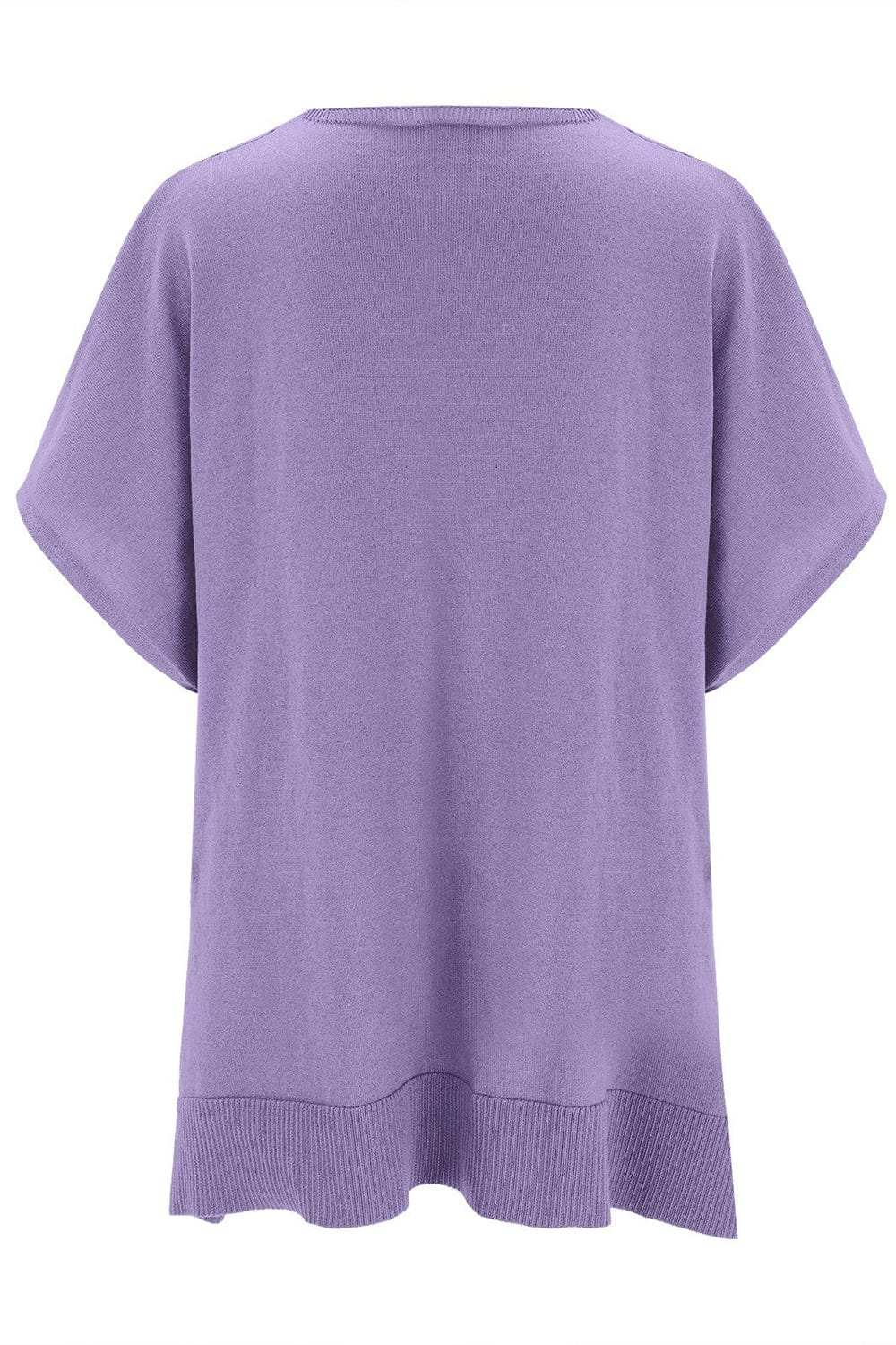 Slit V-Neck Half Sleeve Knit Top - Trendsi - Flyclothing LLC