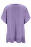 Slit V-Neck Half Sleeve Knit Top - Trendsi - Flyclothing LLC