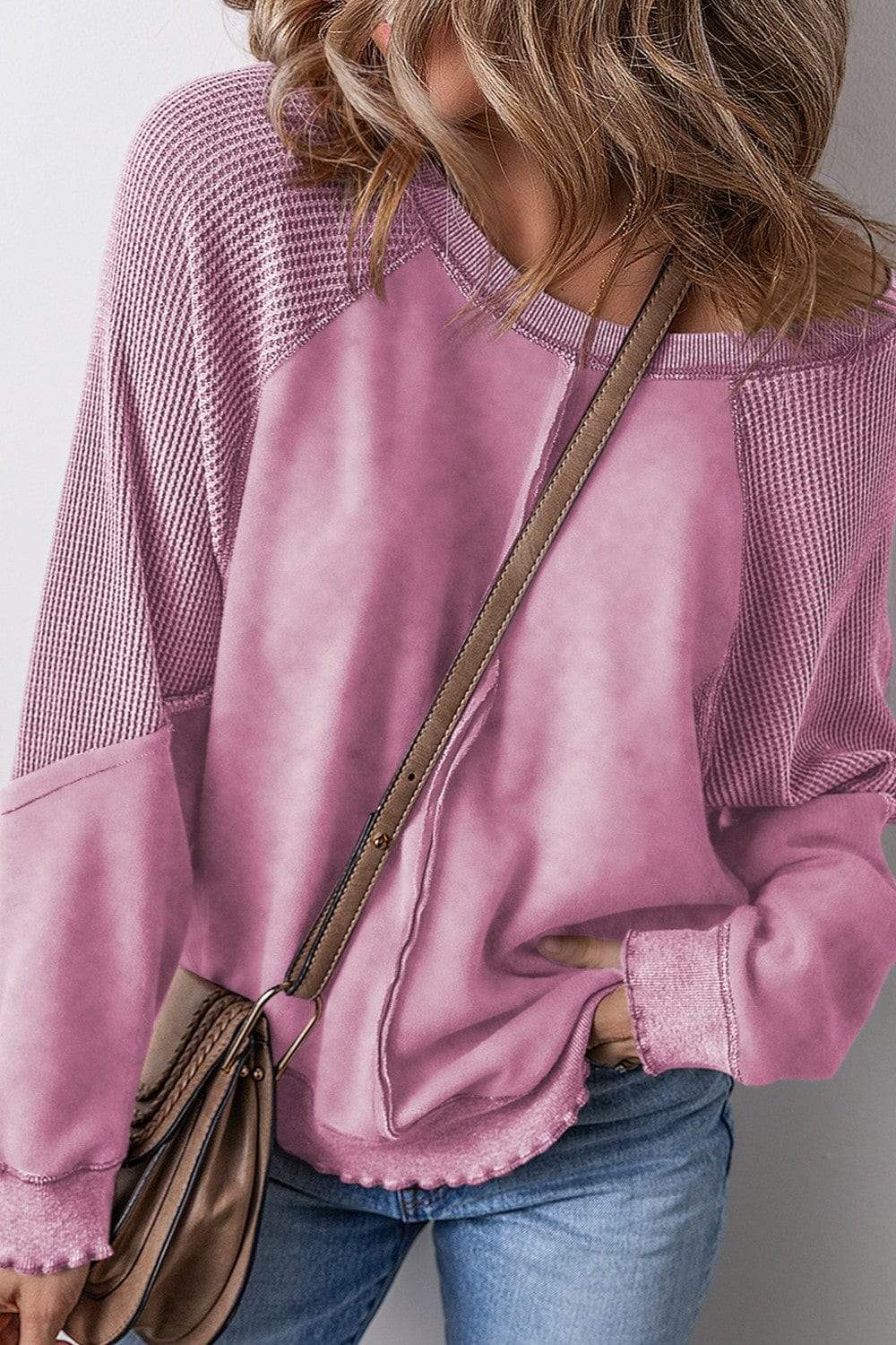 Exposed Seam Long Sleeve Sweatshirt - Trendsi - Flyclothing LLC