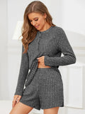 Ribbed Round Neck Top and Shorts Set - Trendsi