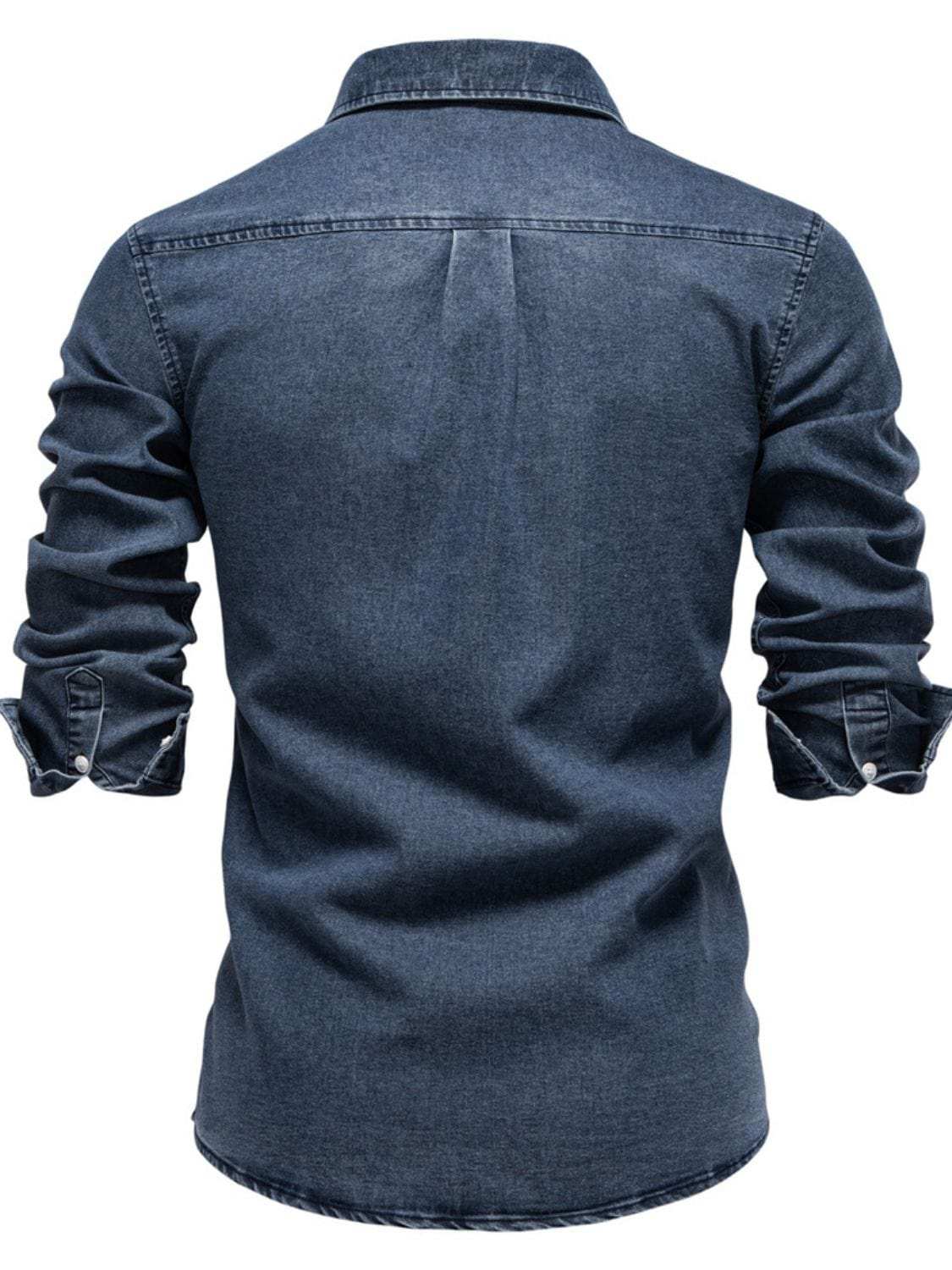 Men's Button Down Collared Neck Denim Shirt - Trendsi - Flyclothing LLC