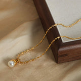 Titanium Steel Pearl Pendant Necklace - Trendsi - Flyclothing LLC