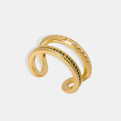 Gold-Plated Czech Diamond Double-Layered Ring - Trendsi