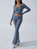 Devine Ruched Long Sleeve Top and Pants Set - Trendsi - Flyclothing LLC