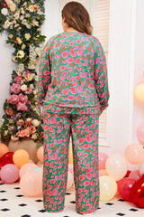 Plus Size Printed Round Neck Long Sleeve Top and Pants Set - Trendsi - Flyclothing LLC