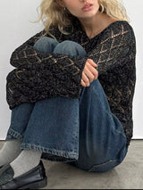 Openwork Long Sleeve Sweater - Trendsi - Flyclothing LLC