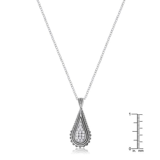 .37 Ct Tear Drop Rhodium Pendant Necklace with CZ - JGI