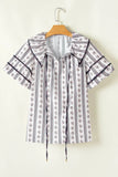 Floral Ruffled Collar Short Puff Sleeve Printed Blouse - Trendsi