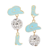 Asymmetrical Cowgirl Boot Hat Ball Dangle Earrings - Trendsi - Flyclothing LLC