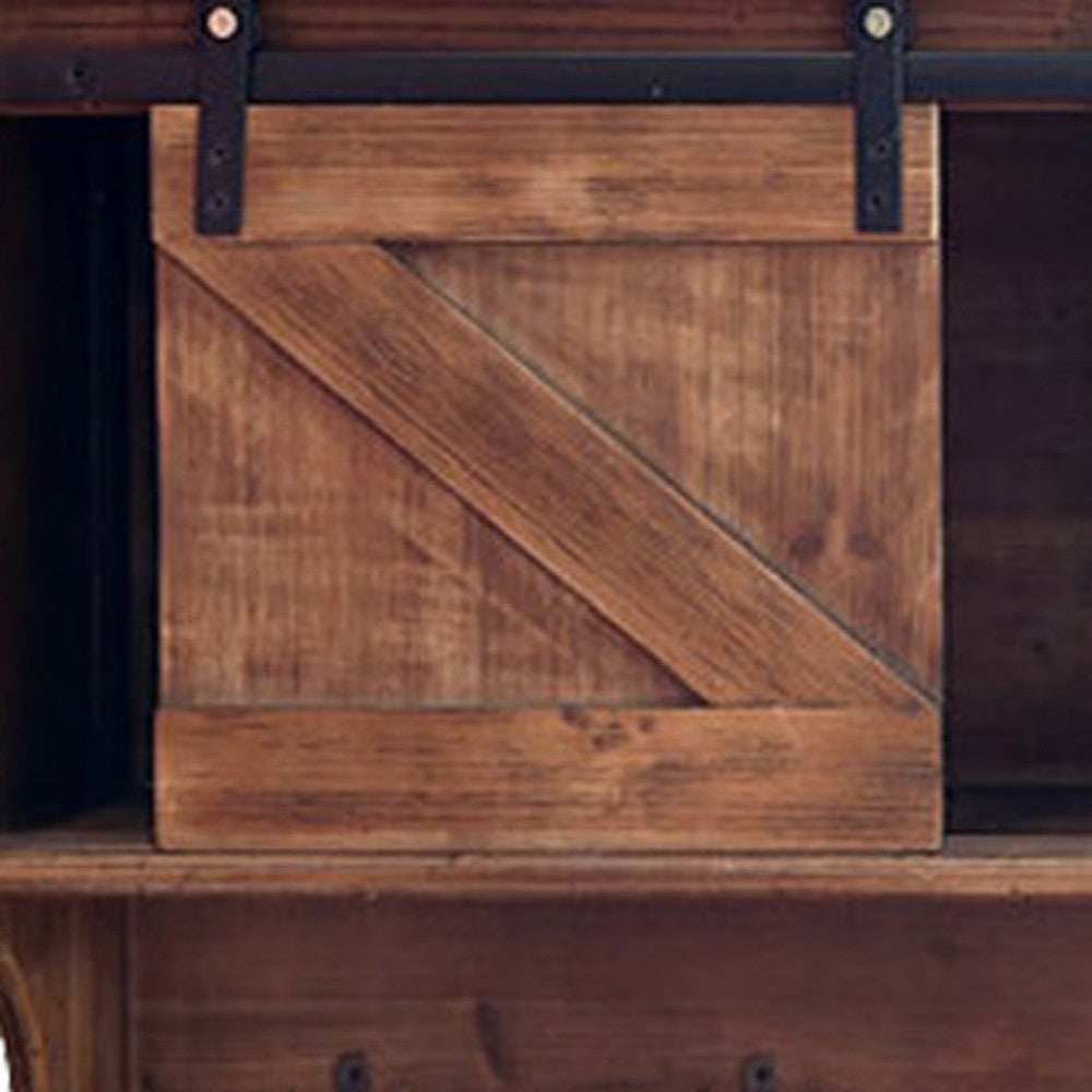Rustic Wooden Shelf With Barn Door Storage And Hooks - Homeroots - Flyclothing LLC