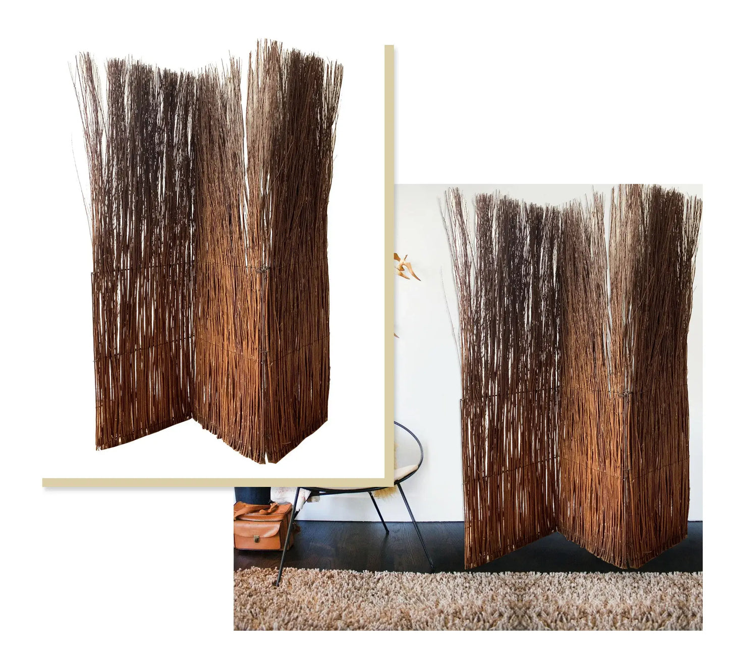 7' Rustic Willow Branch Three Panel Room Divider Screen - Homeroots - Flyclothing LLC